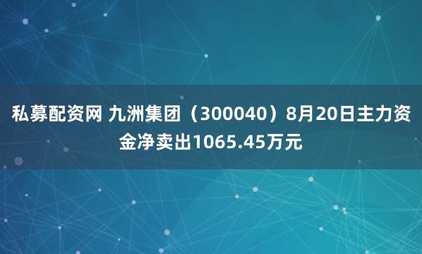私募配资网 九洲集团（300040）8月20日主力资金净卖出1065.45万元