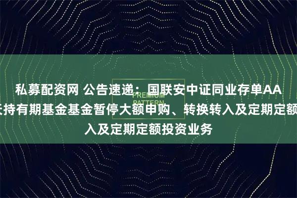 私募配资网 公告速递：国联安中证同业存单AAA指数7天持有期基金基金暂停大额申购、转换转入及定期定额投资业务